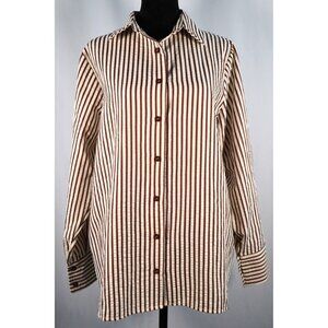 Boohoo women's Striped‎ beach shirt chocolate Button-Up Long Sleeve Size 4 petit